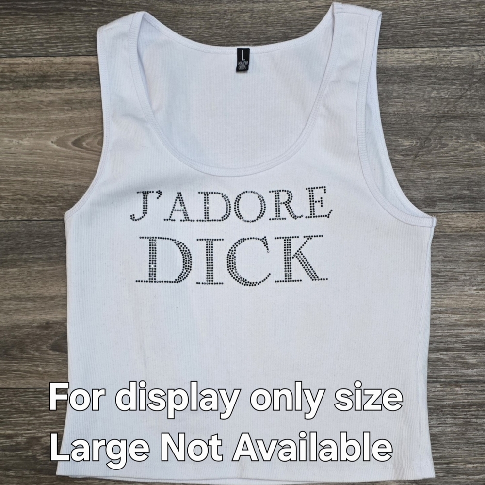 Dolls Kill Rhinestone J' Adore Dick White Ribbed Tank Top